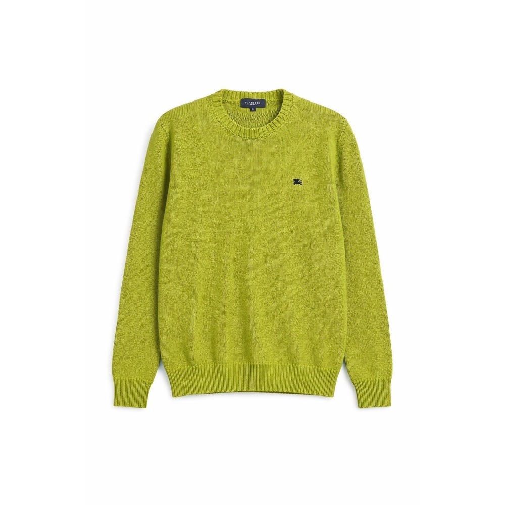 Burberry London Green Cotton Crewneck Sweater Women's Size 6 Logo Knit